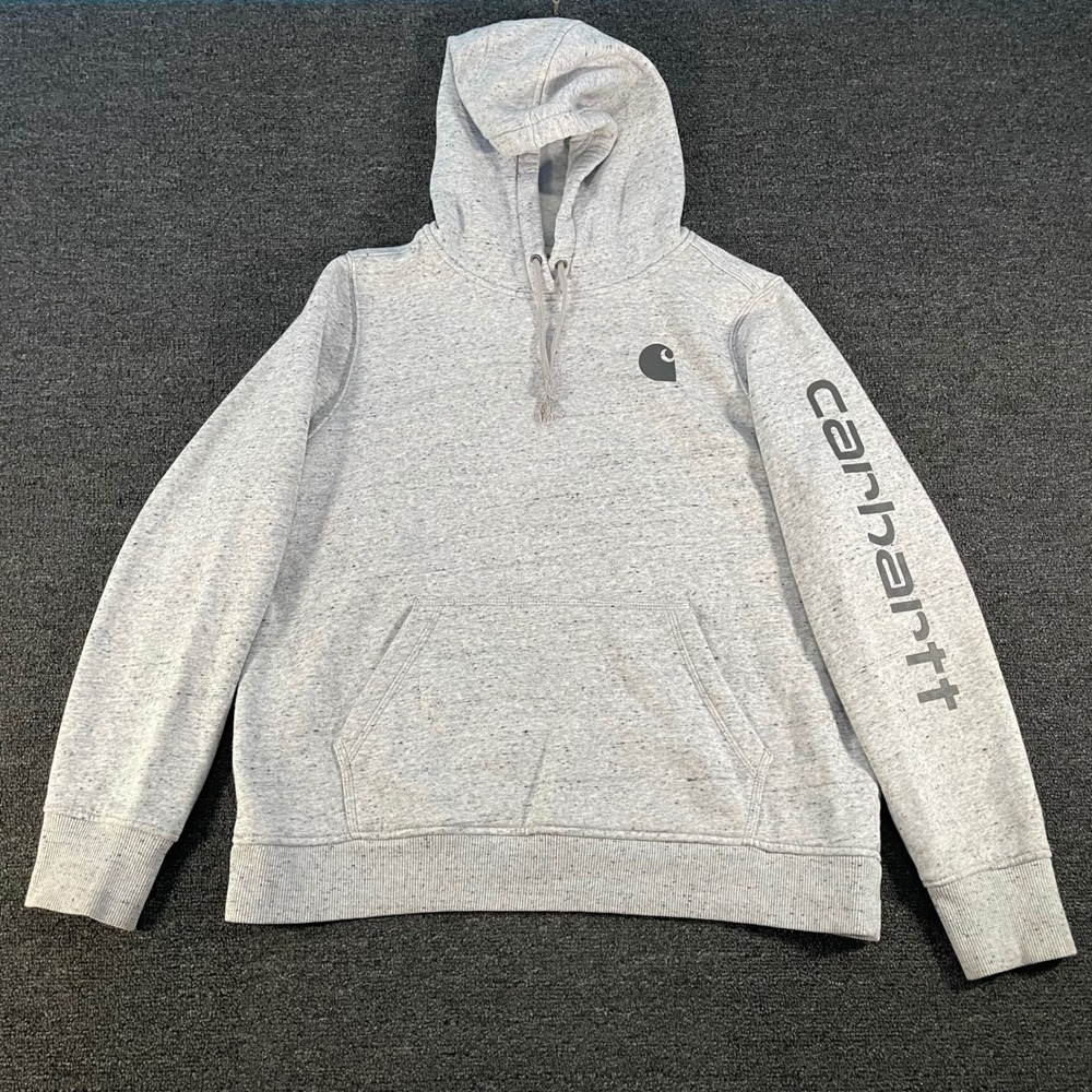 Carhartt Hoodie Women XL Gray Good Relaxed Fit Graphic Sleeve Logo Pullover